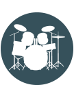 Drum set icon representing high-energy drum lessons in Duarte, California focused on coordination and timing